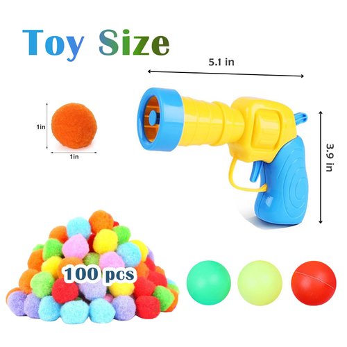 GADGATRON Funny Interactive Cat Toy Ball Launcher Gun with 100 Pcs Cat Pompom Ball & 3 Ping-Pong Pinballs Kitten Toys Launcher Cat Plush Silent Ball Gun Interactive Toy Cat Toys