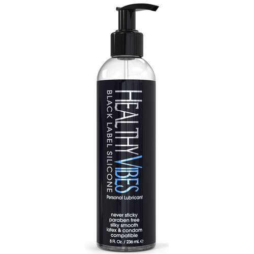 Healthy Vibes Black Label Silicone Lubricant -Silicone Based Lube Lasts Long & Easy to Clean, Water Resistant, Safe for Most Skin Types, 8 Oz