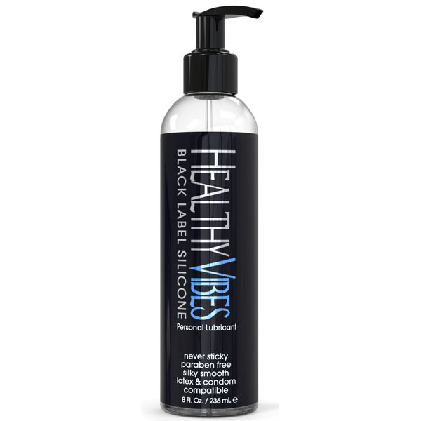 Healthy Vibes Black Label Silicone Lubricant -Silicone Based Lube Lasts Long & Easy to Clean, Water Resistant, Safe for Most Skin Types, 8 Oz
