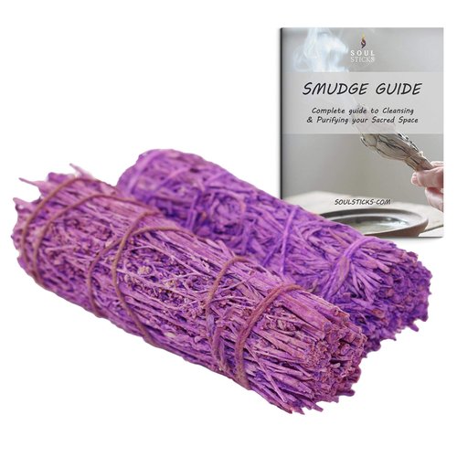 Ancientveda Lavender Scented Sage Smudge Sticks 2 Pack with Therapeutic Grade Essential Oils and Fragrance Oil for Cleansing, Meditation, and Aromatherapy (Lavender)