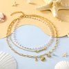 Layered Summer Choker Necklaces for Women, 14K Gold Plated Multi-Layer Paperclip Link Chain with Letter "Summer" Gold Conch Shell Starfish Blue Stone Ocean Charm Layering Design Chunky Chain Choker