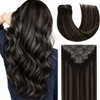 Lacer Human Hair Clip in Extensions Balayage Natural Black to Chestnut Brown Highlight Clip in Extensions Real Human Hair for Women 16 Inch 120g 7Pcs Natural Human Hair