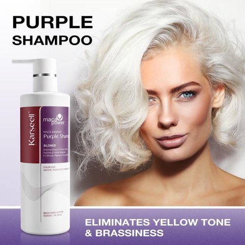 Karseell maca power Purple Shampoo Professional Neutralizes Brass & Yellow Tones For Blonde Silver Gray Highlighted Hair 16.90 oz 500ml
