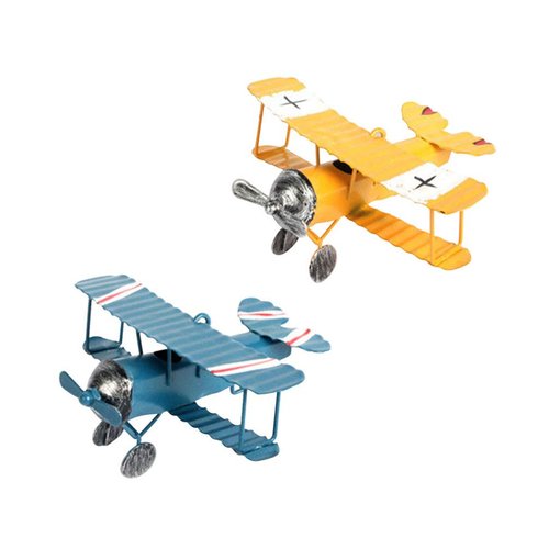 TOYANDONA Toy Airplane 2pcs Vintage Metal Planes Model Iron Retro Glider Biplane Pendant Model Airplane Kids Toy Home Office Decor ( Blue and Yellow ) Iron Metal Plane
