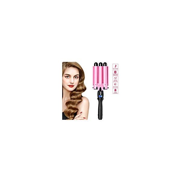 3 Barrel Hair Curling Iron Wand - Dual Voltage Temperature Adjustable 25mm Hair Crimper,1 Inch Ceramic Tourmaline Triple Barrels, Beach Hair Waving Styling Tools for Long Short Hair