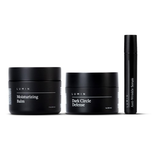 Lumin - Kickass Trio - Daily Face Moisturizer, Wrinkle Defense Serum & Dark Circle Defense Balm, Anti-aging skincare routine for men, Help with Clogged Pores, Dark Circles, Fine Lines, Wrinkles
