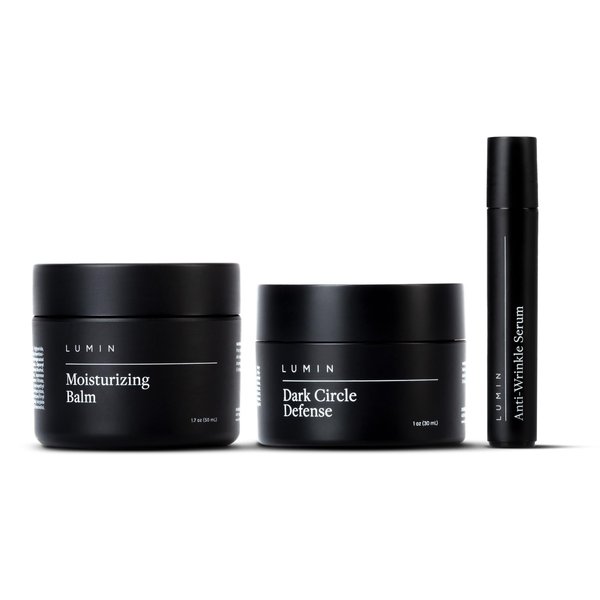 Lumin - Kickass Trio - Daily Face Moisturizer, Wrinkle Defense Serum & Dark Circle Defense Balm, Anti-aging skincare routine for men, Help with Clogged Pores, Dark Circles, Fine Lines, Wrinkles