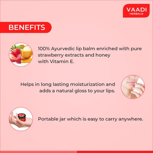 Vaadi Herbals Lip Balm, Strawberry and Honey, 10gm