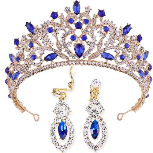 Ursumy Wedding Crown Queen Crystal Tiara Bridal Headpiece Sparkle Rhinestone Head Accessories for Women Girls (Blue)