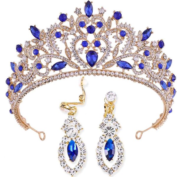 Ursumy Wedding Crown Queen Crystal Tiara Bridal Headpiece Sparkle Rhinestone Head Accessories for Women Girls (Blue)