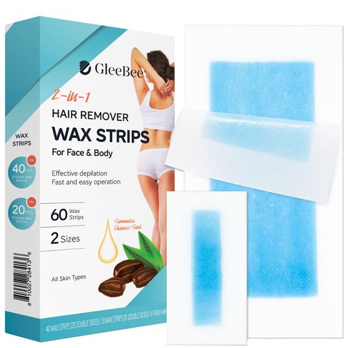 Wax Strips for Hair Removal for Women and Men 60 Counts – 40 Body Strips 20 Facial Strips for Face, Arms, Legs, Underarms – Facial Wax Strips for Women
