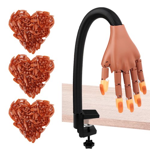 Nail Training Hand for Acrylic Nails, Fake Hand for Nail Practice,Flexible Adjustable Maniquin Hand with 300pcs Nail Refilled Tips for DIY Nail Manicure Supplies Kit