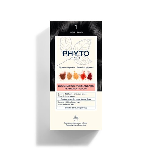 PHYTO Phytocolor Permanent Hair Color, 1 Black, with Botanical Pigments, 100% Grey Hair Coverage, Ammonia-free, PPD-free, Resorcin-free, 0.42 oz.