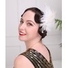 Aimimier 1920s Flapper White Feather Headpiece Crystal Pendant Hair Clip Roaring 20s Feather Accessories Masquerade Hair Jewelry for Women