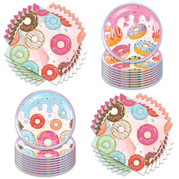 40pcs National Doughnut Day Birthday Party Supplies-Party Decorations Tableware For Kids, Plate, Napkin Party Decorations Dinnerware