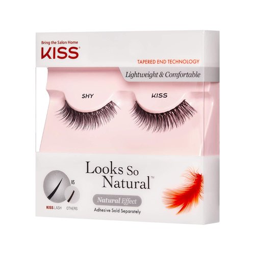 KISS Looks So Natural False Eyelashes, 'Shy', 14 mm, Includes 1 Pair Of Lash, Contact Lens Friendly, Easy to Apply, Reusable Strip Lashes