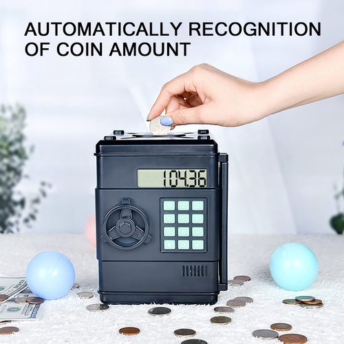 HVEST Piggy Bank for Kids Adults, Cash Coin Money Saving Box Electronic Money Bank ATM Piggy Bank for Boys Girls Kids Safe with Password for Christmas Birthday Gifts Toys Kids Banks for Real Money