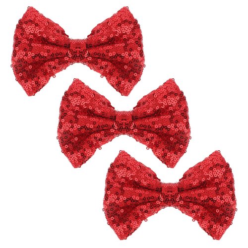 COMNICO Glitter Bow Hairpin, 3Pcs Sequins Hair Clip Fashion Bow Hairpin Red Sequins Sparkly Lace Mesh Alligator Ponytail Holder Christmas Halloween Party School Accessories for Girls and Women