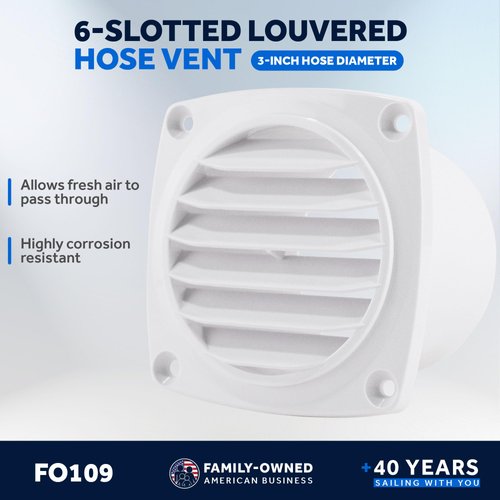 Five Oceans 6-Slotted Louvered Hose Vent, 3-inch Hose Diameter, Air Hose Thru Vent, White ABS Plastic - FO109
