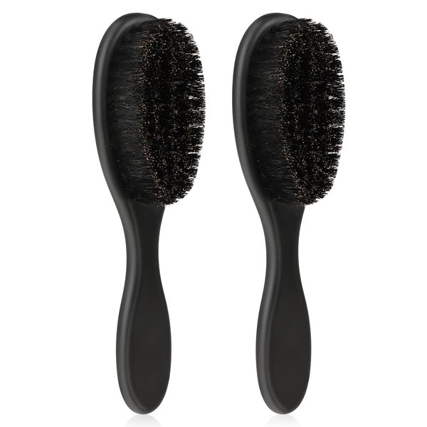 Mozeat Lens Hair Brush, 2 PCS Natural Boar Bristle, ABS Handle Professional Barber Brush for Detangling, Smoothing, Restores Shine, Beard Brush for Men