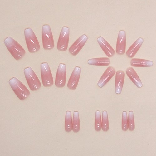 DANMANR Square Fake French Nails False Long Nails Full Cover Acrylic Long Fake Nails for Women and Girls 24PCS (Color 16)