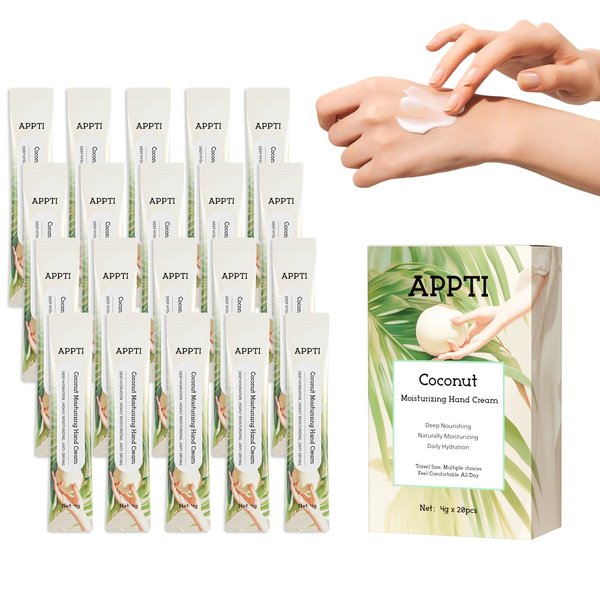 APPTI Moisturizing Hand Cream, Relieves and Repairs Hand Lotion, Travel Size Hand Cream, Coconut Fragrance, Pack of 20