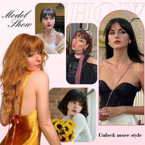 AISI BEAUTY Clip in Bangs-Fake Bangs Hair Clip 100% Real Human Hair Bangs French Bangs Fringe with Temples Flat Neat Fake Thick Hairpieces for Women(Dark Auburn Brown)