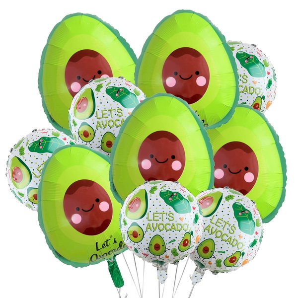 10Pcs Avocado Balloons Fruit Foil Balloons Hawaiian Luau Party Balloons for Birthday Baby Shower Wedding Summer Avocado Themed Mexican Fiesta Party Decorations Supplies