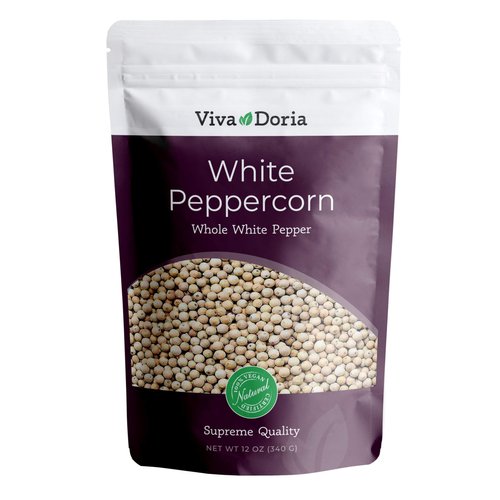 Viva Doria White Peppercorn, Whole White Pepper, 12 Oz For Grinder Refill