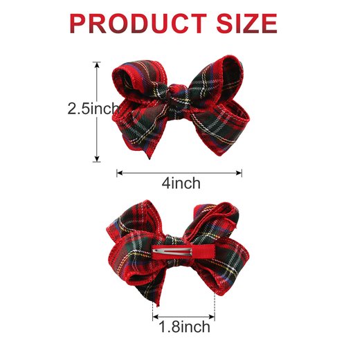 4Pcs Christmas Hair Bows Clips Plaid Ribbon Hair Accessories Red Green Xmas Barrettes Party Decorations for Women