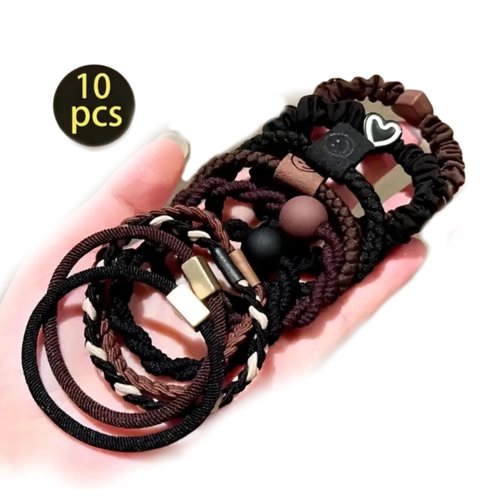 10 Sets Of High Elasticity Durable Leather Sleeves, Headband, Rubber Bands, Women's Hair Tie, High-end Rubber Bands, Simple Temperament Hair Rings