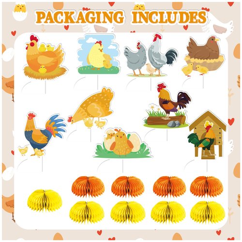 9 PCS Chicken Honeycomb Centerpieces Table Decorations Chicken Table Centerpieces for Chicken Party Supplies Chicken Birthday Party Decorations Farm Animals Decorations