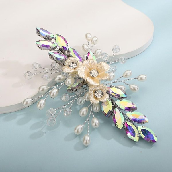 Rumtock Pearl and Flower Gold Hair Clip for Wedding Brides Bridesmaid Flower Girls Handmade Hair Piece (Gold)