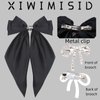 XIWIMISID Big Bow Hair Clips for Women And Girls Cute Hair Accessories Silky Satin Bows Barrettes Oversized Long Tail Ribbons Metal Hairpin 2pcs (black+white)