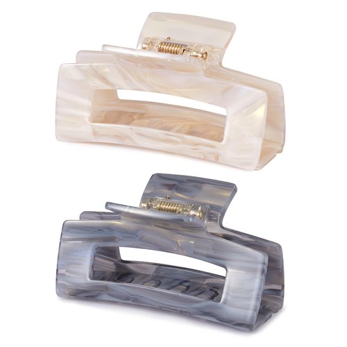 Textention Hair Claw Clips, 2 Pack - Non Slip Banana Jaw Clips 3 inch, Tortoise Shell Celluloid, Strong Hold Clips for Thin, Curly, Thick Hair, Rectangle Shape, for Women Girls