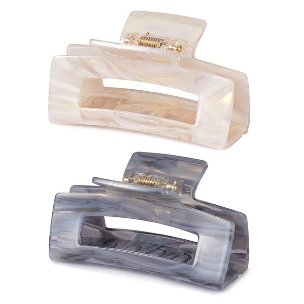 Textention Hair Claw Clips, 2 Pack - Non Slip Banana Jaw Clips 3 inch, Tortoise Shell Celluloid, Strong Hold Clips for Thin, Curly, Thick Hair, Rectangle Shape, for Women Girls
