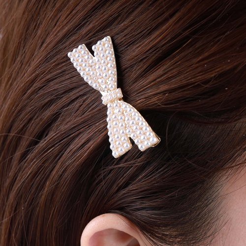 Sttiafay Vintage Bow Pearl Hair Clip Barrette Gold Pearl Hair Barrette Bow Hair Pin Clip Barrette Tiny Pearl Side HairClip Barrette Accessories for Women and Girls