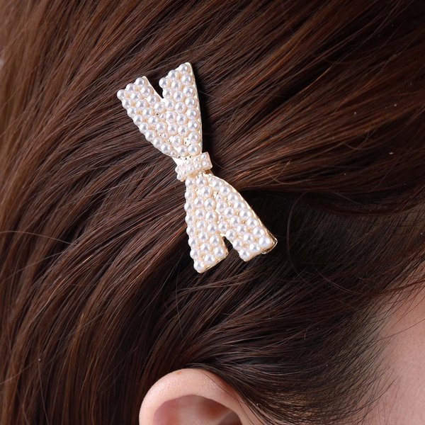 Sttiafay Vintage Bow Pearl Hair Clip Barrette Gold Pearl Hair Barrette Bow Hair Pin Clip Barrette Tiny Pearl Side HairClip Barrette Accessories for Women and Girls