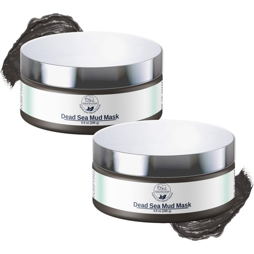 Natural Elephant Dead Sea Mud Mask - Deep Pore Cleansing for Face & Body - Acne, Blackheads, Oily Skin – 100% Natural Skin Care – Tightens Skin- for Woman and Men - 9oz (Pack of 2 (Two 9.9 oz Jars))