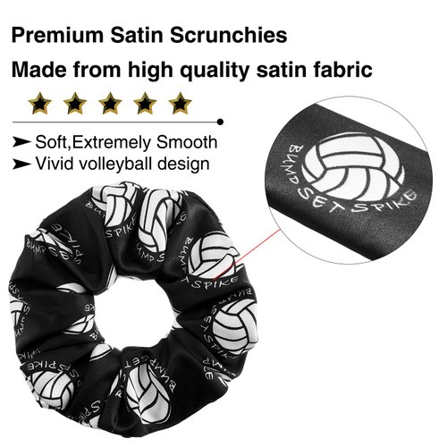 12 Pieces Silk Hair Scrunchies Volleyball Sport Hair Elastic Satin Ties Bands Ponytail Holders for Players Teams Gifts Wristband Decoration Hair Accessories Women(Black)