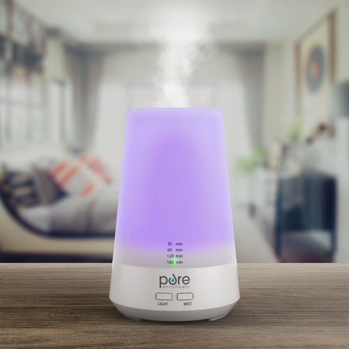 PureSpa Essence Aromatherapy Oil Diffuser – All-Natural Air Freshener with Optional Color-Changing Mood Light and Automatic Shut-Off Timer for Safe Home & Office Use