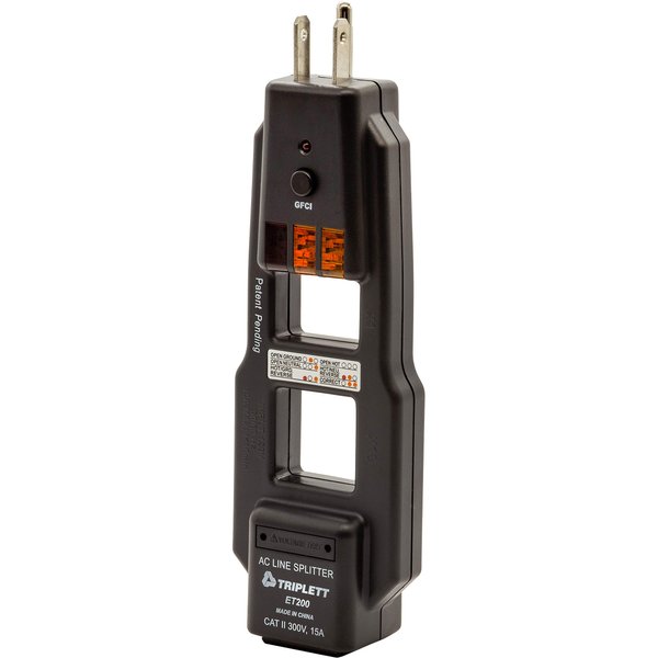 Triplett ET200 AC Line Splitter and GFCI Outlet/Receptacle Tester with 5 Visual Indicators