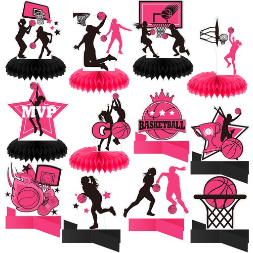 Poen 12 Pcs Pink Basketball Table Centerpieces Basketball Birthday Decorations Basketball Honeyco...