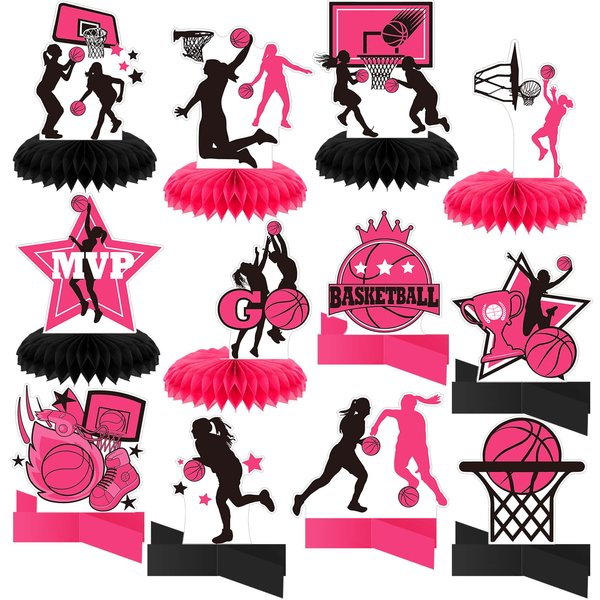 Poen 12 Pcs Pink Basketball Table Centerpieces Basketball Birthday Decorations Basketball Honeycomb Centerpieces Basketball Decorations for Birthday Baby Shower Party Supplies