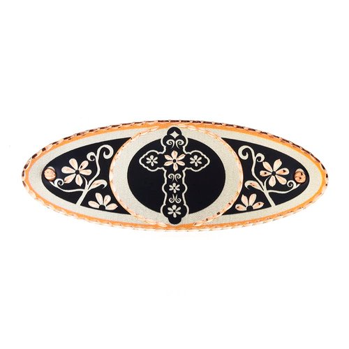 Women’s Artisan Handcrafted Black Floral Hair clip -Copper Daisy French Barrette with Tiny Cross, Silver Backing No Slip Grip Faincy Hiar Barrette (Floral Ellip.)