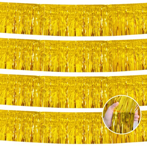 YUKL Gold Christmas Decorations Parade Float Decorations for Trailer 4Pack 12FT Gold Fringe Decorations Tinsel Garland Table Skirt Streamers Party Decorations Backdrop Parties Birthday Decorations