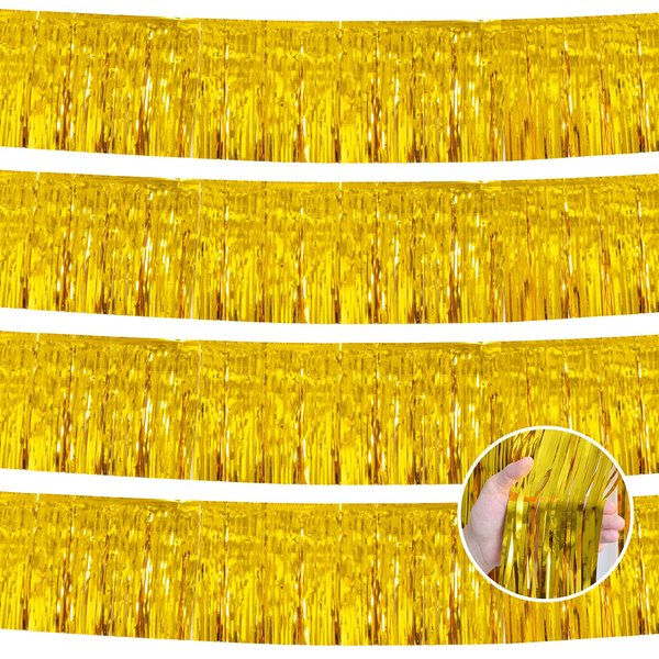 YUKL Gold Christmas Decorations Parade Float Decorations for Trailer 4Pack 12FT Gold Fringe Decorations Tinsel Garland Table Skirt Streamers Party Decorations Backdrop Parties Birthday Decorations
