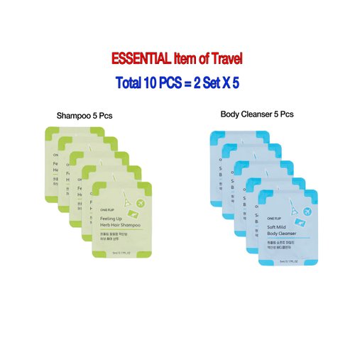 EASYFOLD Korean Skin Care Travel Size Toiletries Set Sample Size (Shampoo 5pcs & Body Wash 5pcs) Korean Beauty Must Haves, Disposable, Essentials for Women, Men