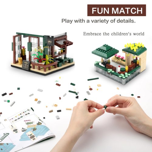 TEXXXIAN Coffee Shop Building Blocks Set Mini House Simulation Building Educational Creative Toys for Boys and Girls Ages of 8+ 1025 PCS Street View Mini Building Blocks