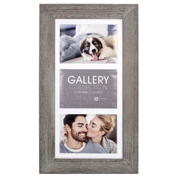 Malden International Designs Manhattan Distressed Mat Picture Frame, 3 Option, 3-5x7 , Gray